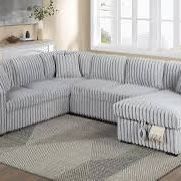 New Soft To Tough Corduroy Fabric With Pullout Bed / Chaise Storage.  Grey / Black.  92x119x33x34H.  Free Delivery!