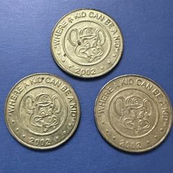 (3) 2002 Chuck E Cheese Collectible Arcade Coin Tokens