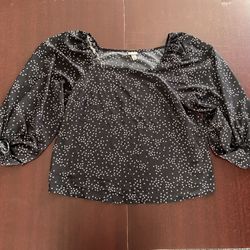 a new day black floral puff blouse top sz L