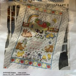 Bacilli crib cover barnyard babies 34x43” embroidery kit unfinished w/needles see photos for more