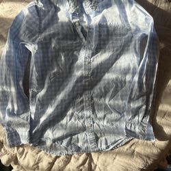 Janie and Jack boys blue white gingham long sleeve button down shirt size 12