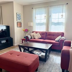 Modern Red Sofa, Loveseat & Ottoman Set – Cozy & Stylish