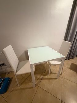 White Glass Top Dining Table Set with 2 Chairs