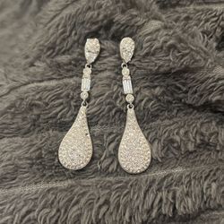 Dangly Diamond Pavè And Baguette Style Stone Earrings 
