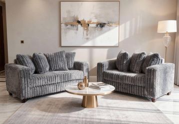 Sofa and loveseat fluffy gray