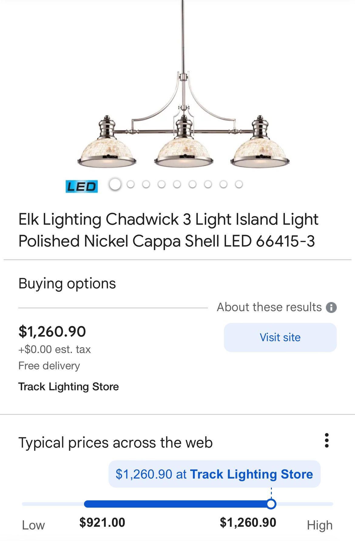 Chadwick 3 Light LED Billiard In Polished Nickel And Cappa Shells 66415-3-LED