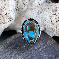 Dainty Natural Turquoise Sterling Silver Ring Sz 7.5