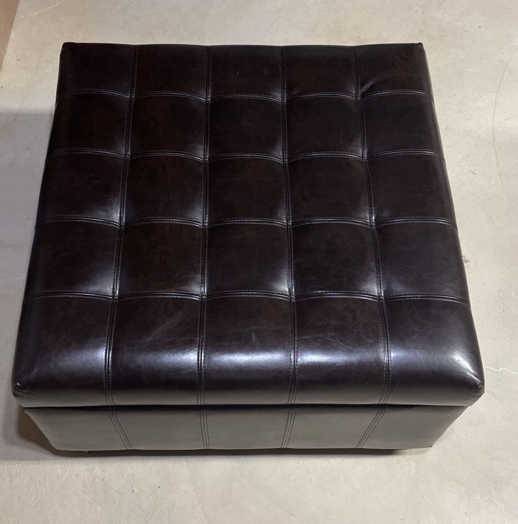 Storage Ottoman Brown Leather Isabella Noble House