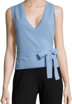 Diane von Furstenberg Sleeveless Wrap Cardigan Blouse Light Blue Women’s Size P XS NWT