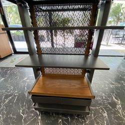 Set Of Two Metal Shelving  With Wood Detailing 