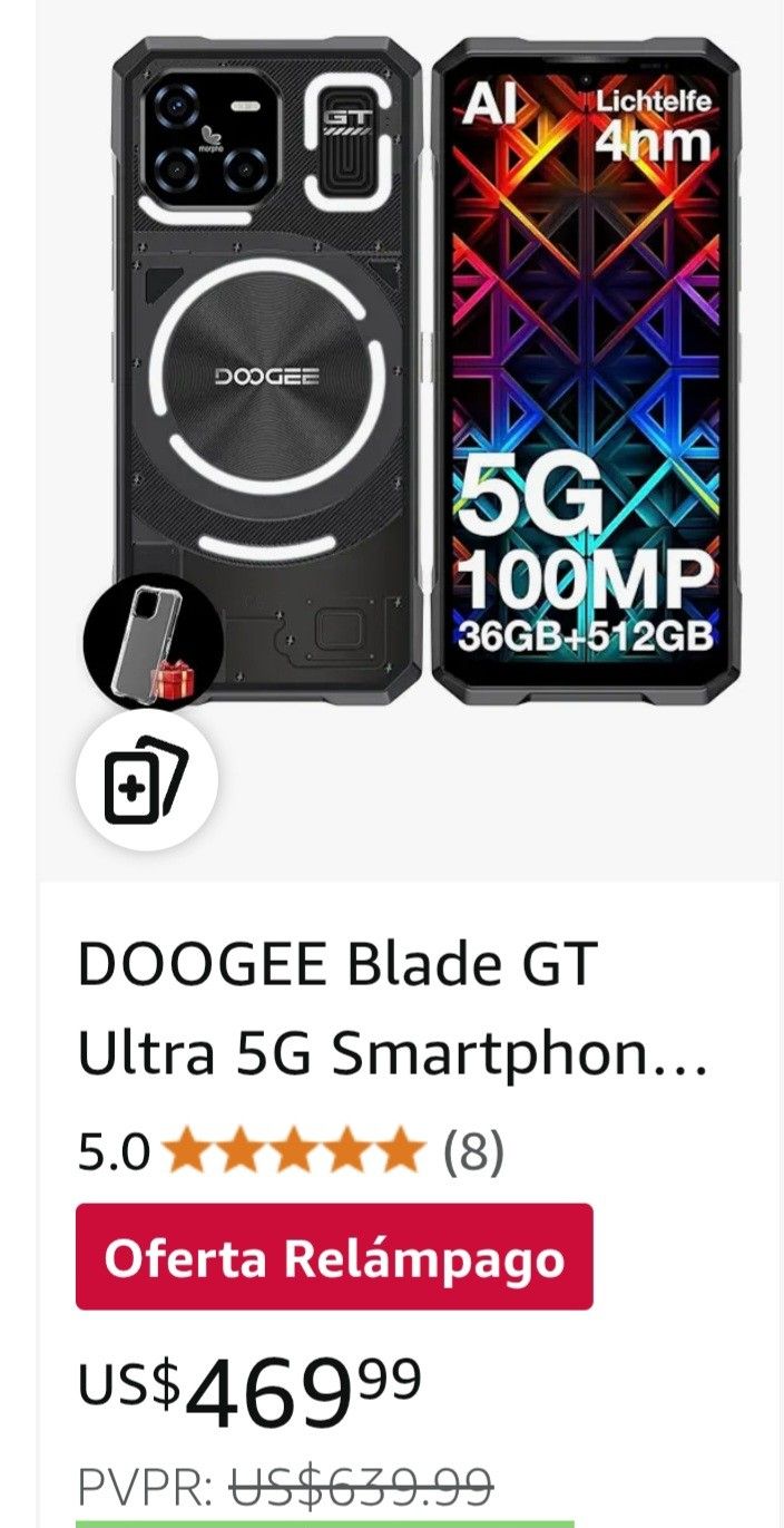 DOOGEE Blade GT Ultra 5G Rugged Smartphone with LED Light Effect, 36GB+512GB/2TB DDR5 Rugged Phone, 4nm Dimensity D7300, 6.72 inch FHD+120Hz, AI 100+3