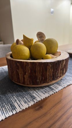 Rustic Live Edge Acacia Wood Bowl with Decorative Fillers