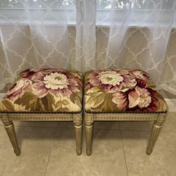 Vintage French-Style Floral Needlepoint Footstools/Ottomans
