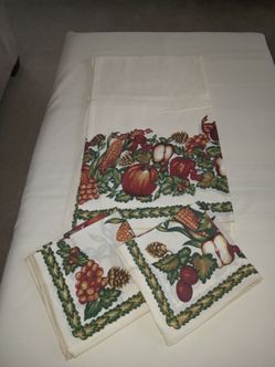 Fall 102" × 56" Cotton Tablecloth and 10 Matching Napkins