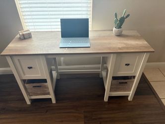 Desk with File Cabinet Bundle, White