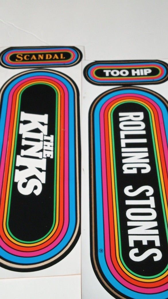 Two Vintage KLOS Classic Rock & Roll Bumper Stickers THE KINKS • ROLLING STONES