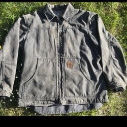 Vintage Carhartt Jacket Mens Duck Canvas Sherpa Lined Chore Coat Thrashed Gray
