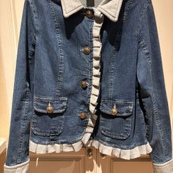 NorthStyle jean jacket with Grey Jersey Ruffle Trim - trim has that worn look Size L