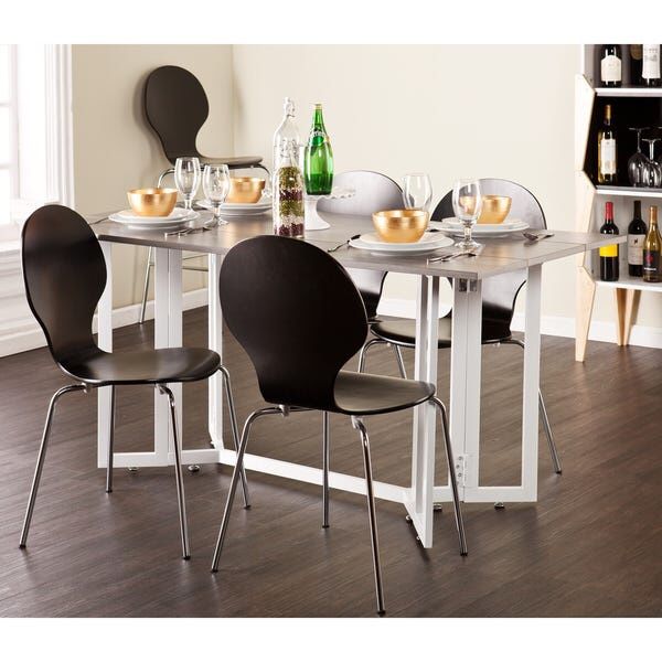 Holly & Martin Driness Drop Leaf Console Dining Table - Weathered Gray w/ White Metal Base - Seats 4 to 6