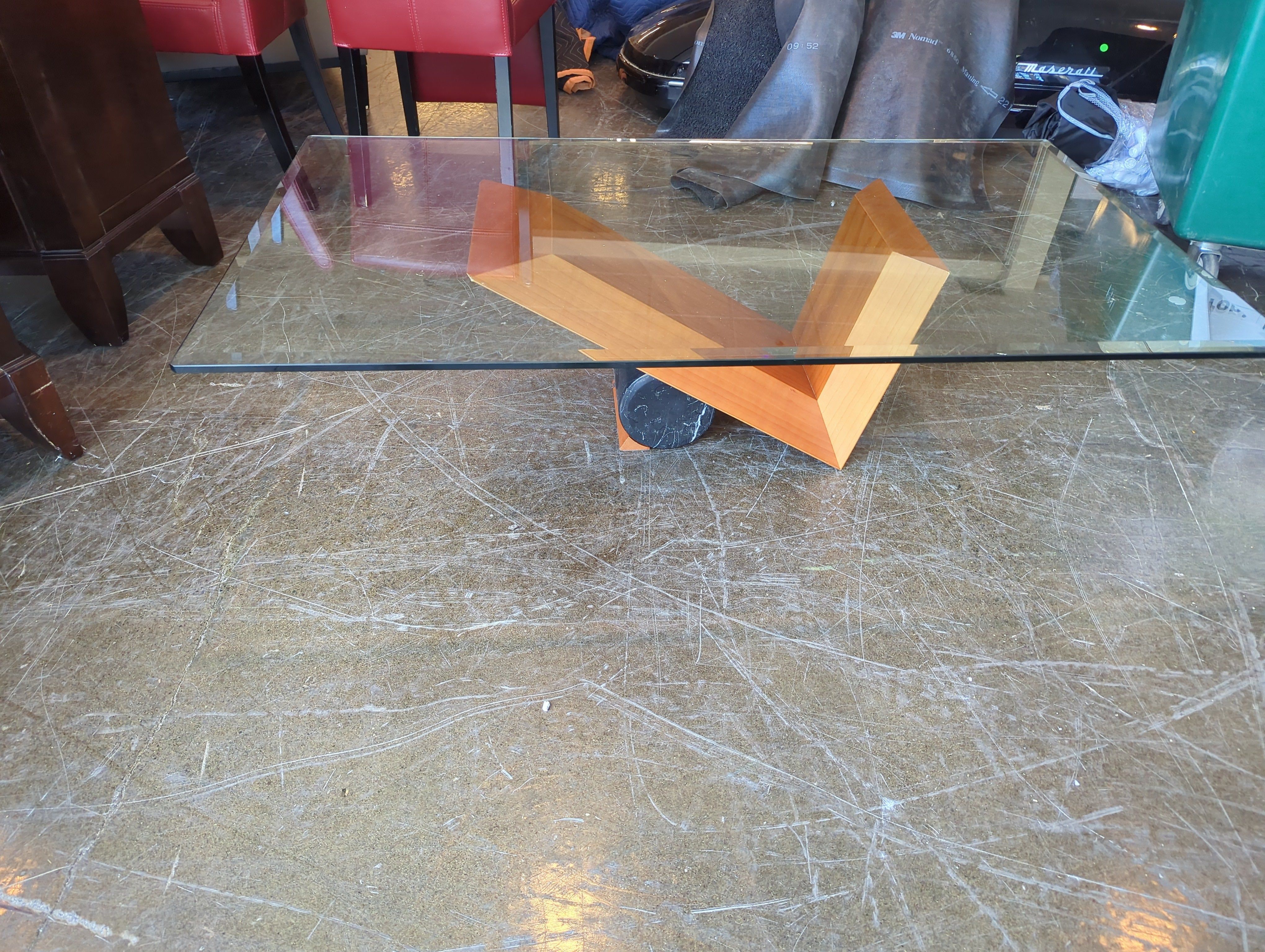 Cattelan Italia Mid Century Modern Glass-Top Coffee Table with Wood Base