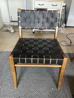 Modern Woven Leather Dining Chairs – Wood Frame