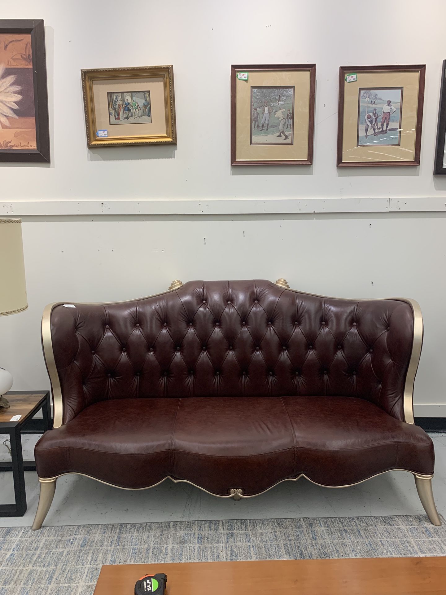 Maroon Leather Balloon Back Sofa 5a