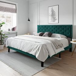 King Size Green Velvet Bed Frame 