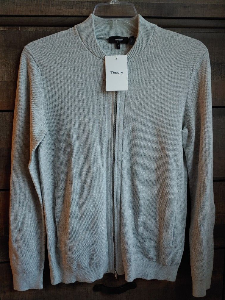 Theory Lievos Breach Melange Zip Cardigan Light Grey Men's Sweater Jacket