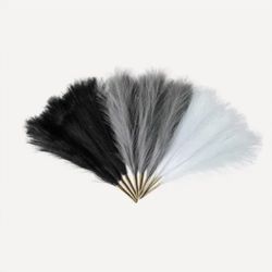 9 Pcs Artificial Pampas Grass 17inch/45cm Vase not included (Black White Grey)
