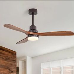 52 in. Indoor/Outdoor Brown Standard Downrod Ceiling Fan with Integrated LED Light, Reversible DC Motor Remote Control
