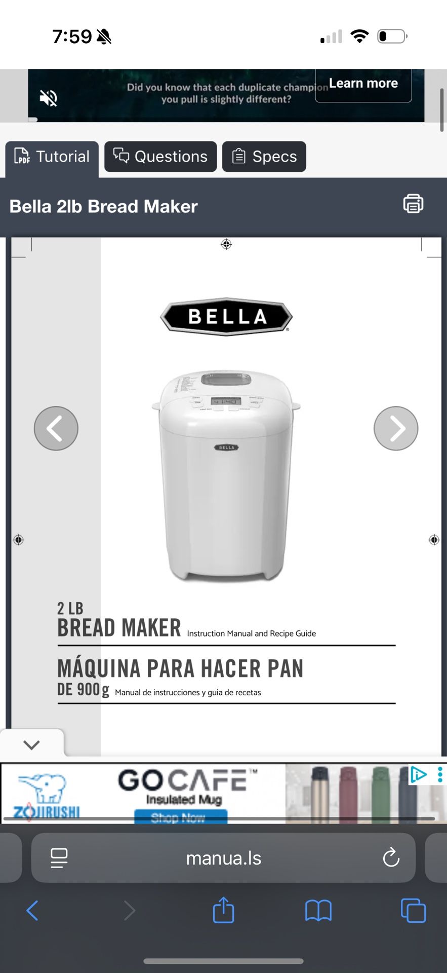 Bella 2lb Bread Maker