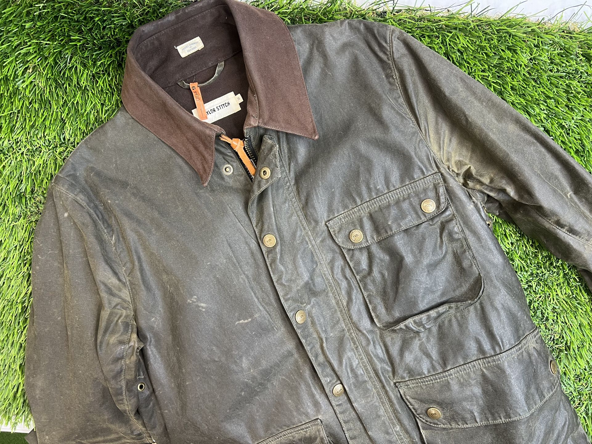 Taylor Stitch “The Rover Jacket” in Dark Olive Waxed Canvas | Size 36 (Small-X Small)