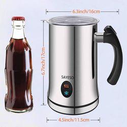 Sayeso Milk Frother, Electric Milk Steamer with Hot or Cold Functionality, Automatic Milk Frother and Warmer, Silver Stainless Steel, Foam Maker for C