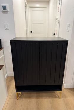 Modern Black Storage Cabinet with Gold Legs – 2 Door Accent Cabinet