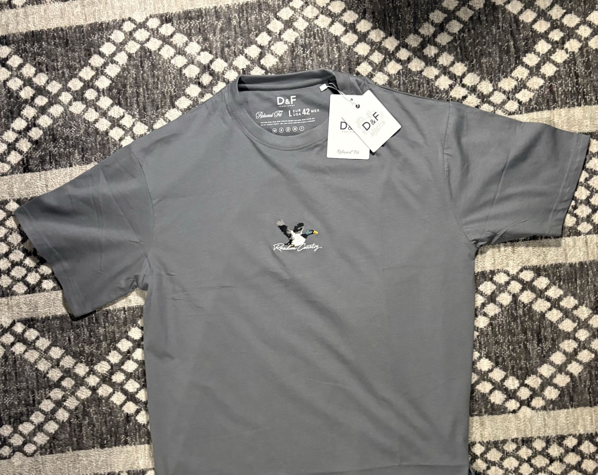 D&F Ricky Singh Relaxed Fit Grey Duck Graphic T-Shirt - Fly Chill Random Countr