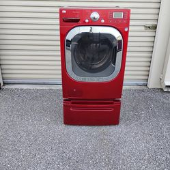 LG Red Front Load SteamWasher with Pedestal