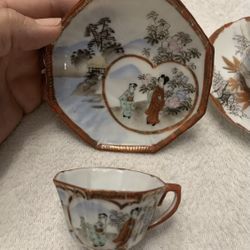 2 Vintage Japanese Cups and Saucers Hand painted Bone China