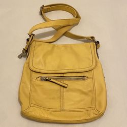 Fossil Hanover Yellow Leather Crossbody Messenger Shoulder Bag 11 x 10”