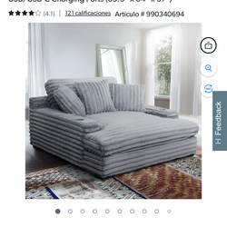 Oversized Cozy Chaise Lounger with Dual Cup Holders & USB/USB-C Charging Ports (65.5" x 64" x 37")