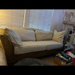 Indoor vintage Lane rattan wicker sofa with custom cushions