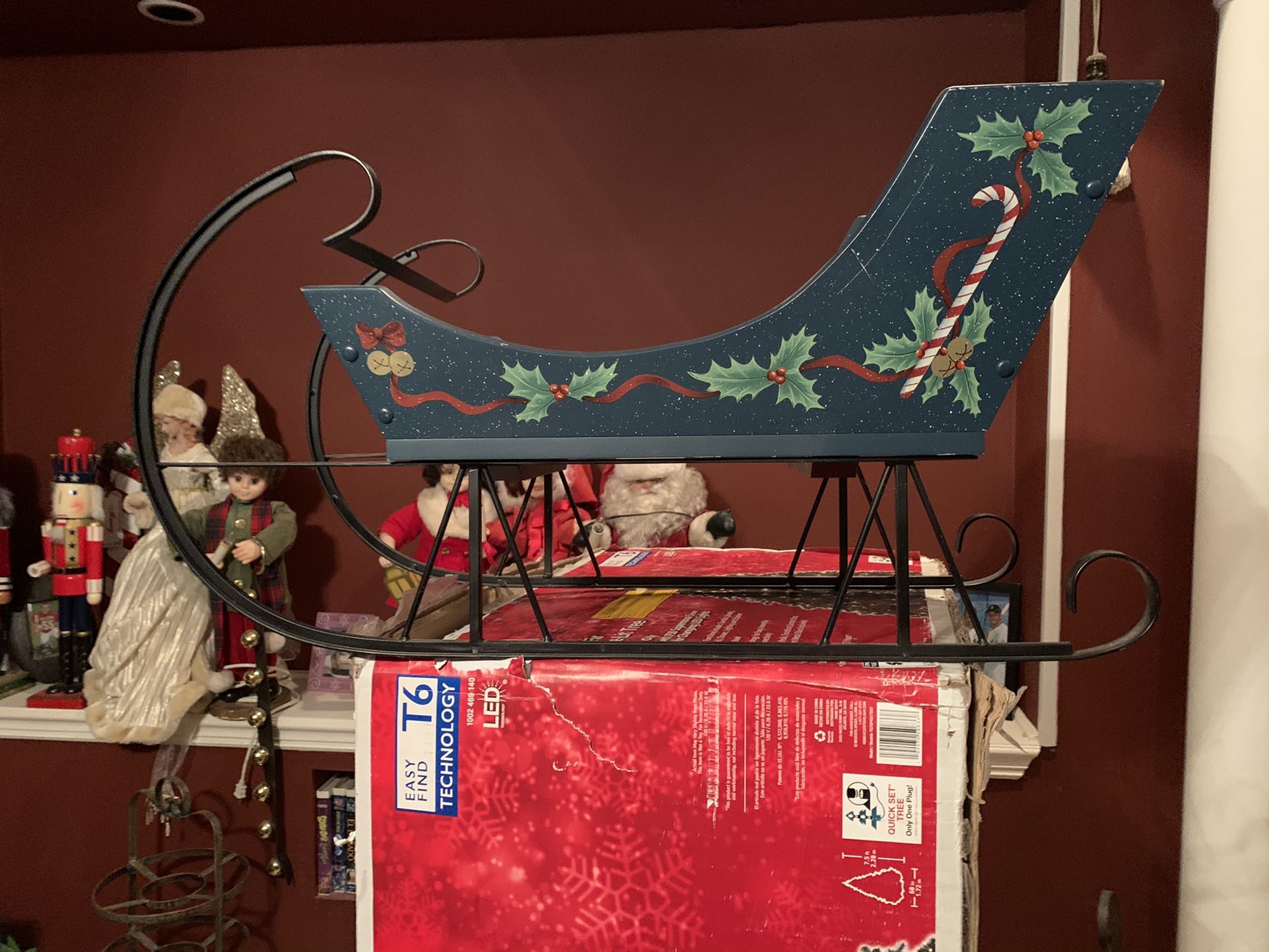 Christmas Sleigh Wood And Metal Antique