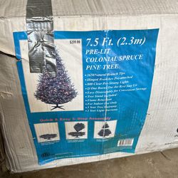 Christmas Tree - Pre-lit 7.5 Ft Spruce With Stand - Fake Tree For Christmas 