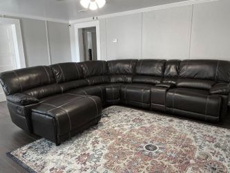 Abbyson Living Dark 6pc Leather Carrington Recliner Sectional Sofa
