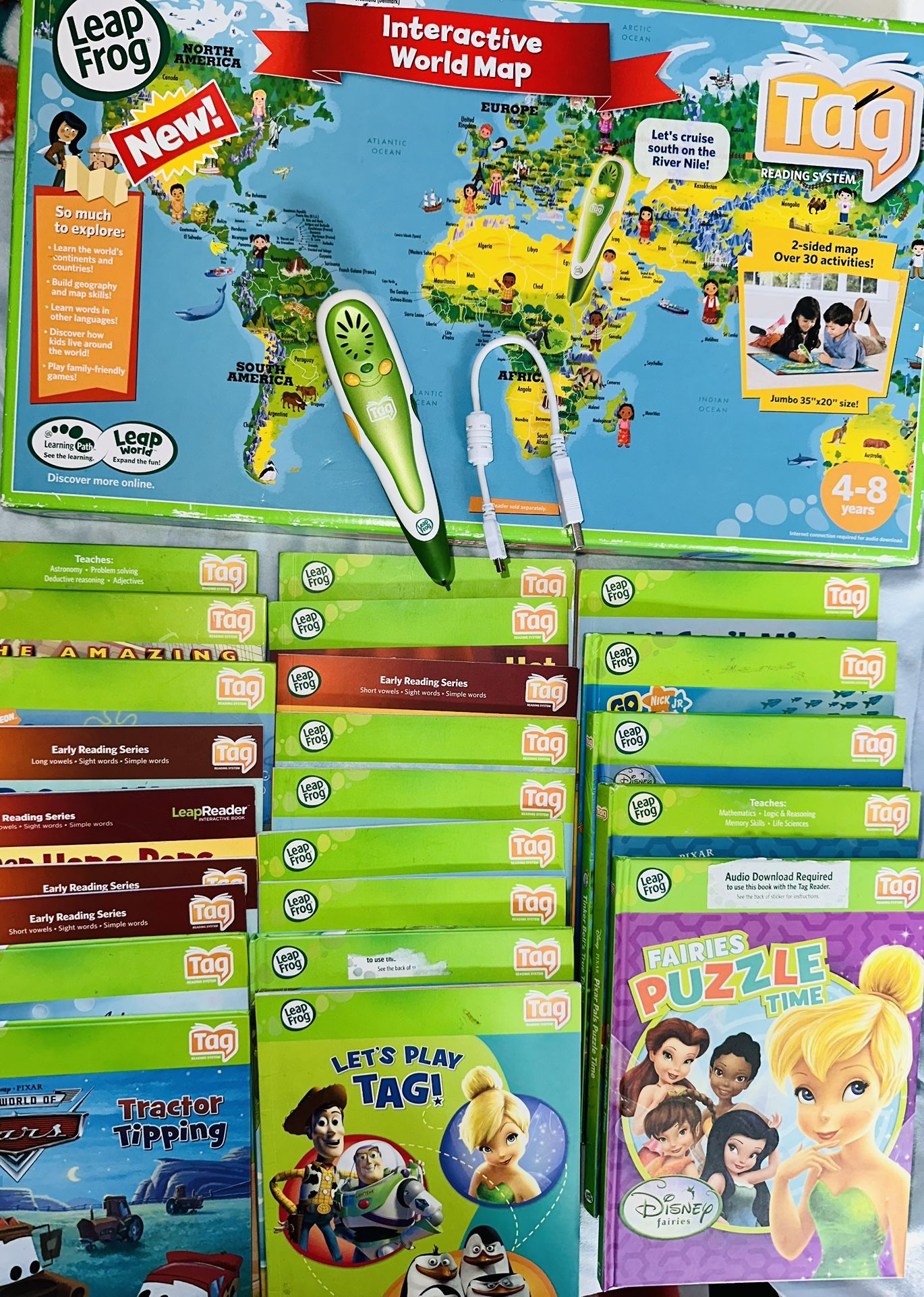 Lot Of 23 LeapFrog Tag Reader Books/ TAG reader pen & Interactive Map