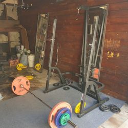 Squat Rack, Weight Bench, Olympic Weights with 7ft Bar and Curling Bar, Workout Gym Crossfit Equipment 