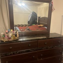 Queen Bed Comes Mattress And  Mirror 
