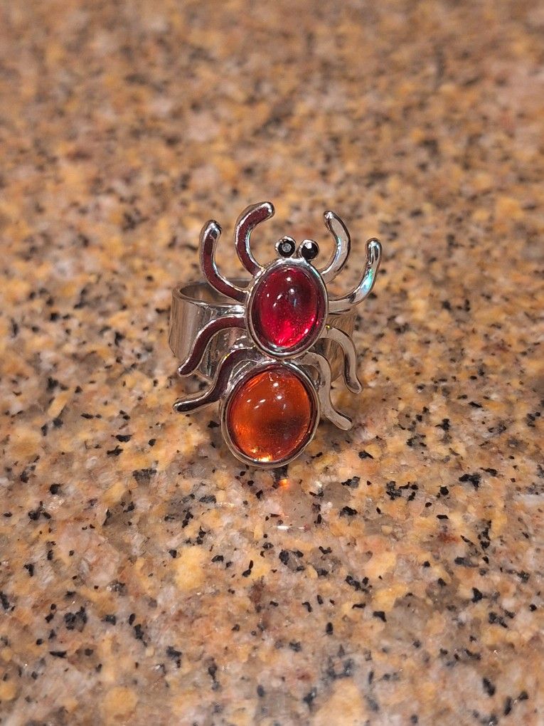 Sterling silver Baltic  Cherry amber spider Ring