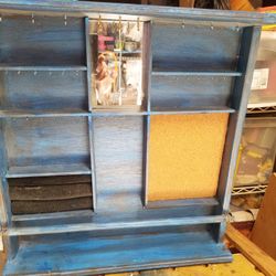 Jewelry case measures 20 wide , 20 tall & 4 inch depth. It has approx 40 hooks,a place for rings & a bar to hang bracelets on.
