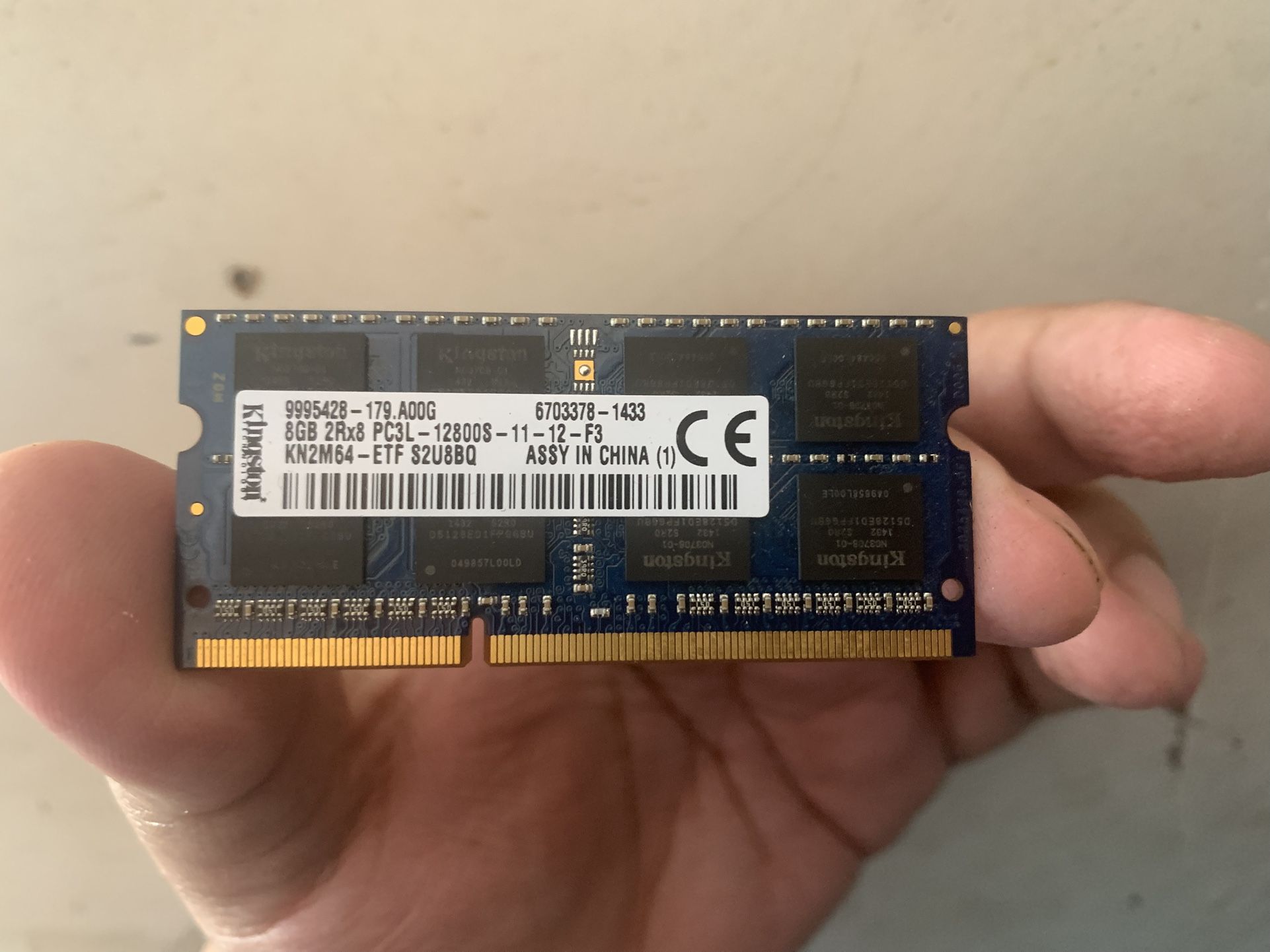 Kingston Laptop Ram 8GB 2Rx8 DDR3L PC3L - 12800S