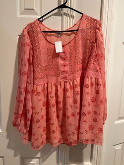 Coral Floral Boho Babydoll Blouse with Tags